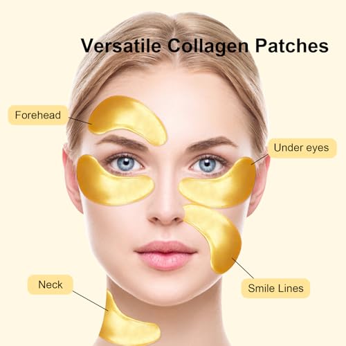 Permotary 24K Gold Collagen Under Eye Masks - Hydrating & Dark Circle Reducer, 30 Pairs