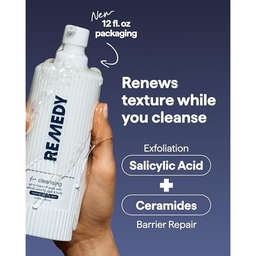 Remedy for Lightweight Cleansing | Gel-to-Foam Cleanser for Normal to Oily Skin | 0.5% Salicylic Acid, Ceramide NP, Niacinamide, Green Tea | By Dermatologist Dr. Shah, 12 fl. Oz
