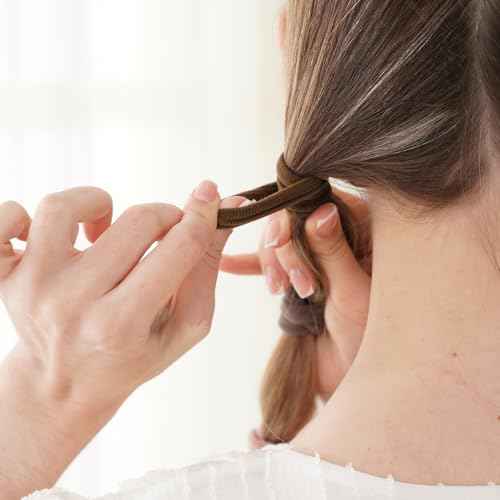 50PCS No Damage Hair Ties for Women, Cotton Elastic Hair Bands, Soft Ponytail Holders, Large Pony Tails Hair Ties, Brown, 2 Inch in Diameter, by Qarwayoc