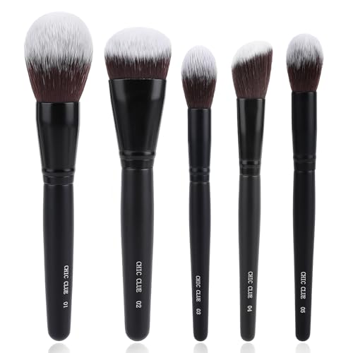Makeup Brushes 5Pcs Face Makeup Brush Set - Synthetic Fiber Foundation, Blush, Powder, Contour Brushes with Wooden Handle for Flawless Makeup Application
