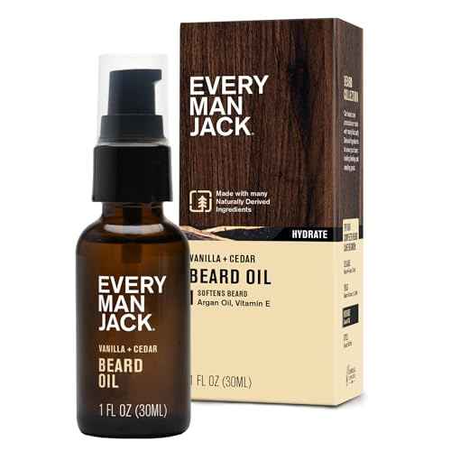 Every Man Jack Mens Beard Oil - Vanilla + Cedar Fragrance - Deeply Moisturizes and Softens Your Beard and Adds a Natural Shine - Naturally Derived with Shea Butter and Argan Oil - 1 fl oz