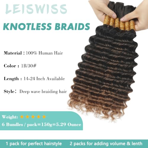 LEISWISS Human Braiding Hair 150g 6 Bundles 18 Inch Deep Wave Ombre