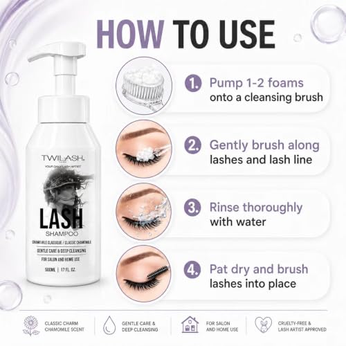 TWILASH Gentle Foaming Lash Shampoo 500ml - Daily Cleanser for Extensions & Natural Lashes