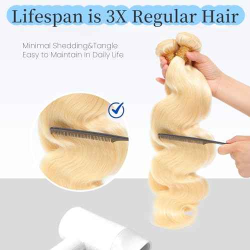 613 Bundles Blonde Bundles Human Hair 22 Inch 613 Body Wave Human Hair bundles 16A 100% Unprocessed Brazilian Virgin Hair Single Bundle No Tangle No Shedding