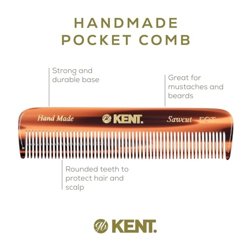 Kent Mens Beard Kit, 81T Extra Small Beard Mustache Comb, Fot All Fine Tooth Pocket Comb and PF22 Oval Palm Hair Brush. Beard and Mustache Grooming Kit for Travel and Home Beard Care. Made in England
