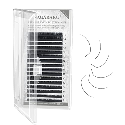 NAGARAKU Eyelash Extensions Individual Lashes 0.15 LC curl 7-15mm Mix Classic Faux Mink 16 rows Matte Black Soft Natural