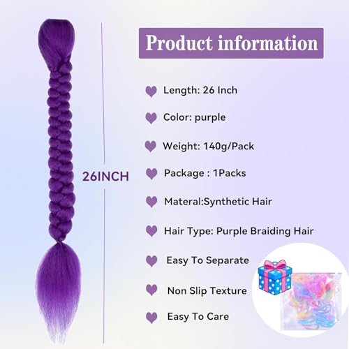 26 Inch Purple Braid Ponytail Extension Clip-In Hairpiece