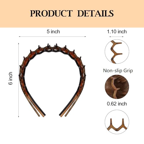 Set of 3 Non-Slip Zig Zag Plastic Headbands for Men Women - 90s Wavy Teeth Hair Accessories