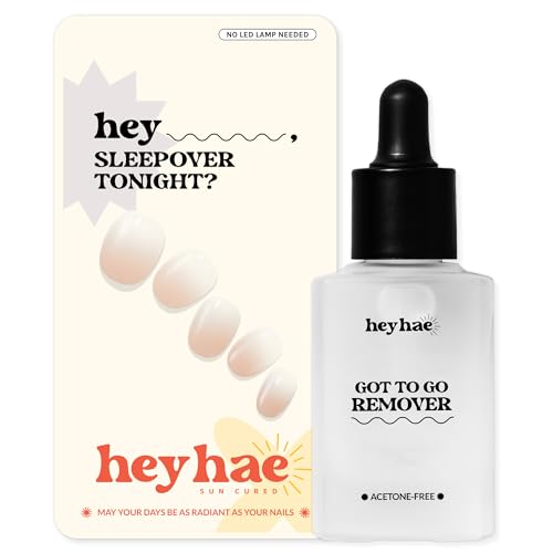 Heyhae Essentials Bundle - Semi Cured Gel Nail Strips (Hey, Sleepover Tonight?) + Got To Go Remover [2 Pack]