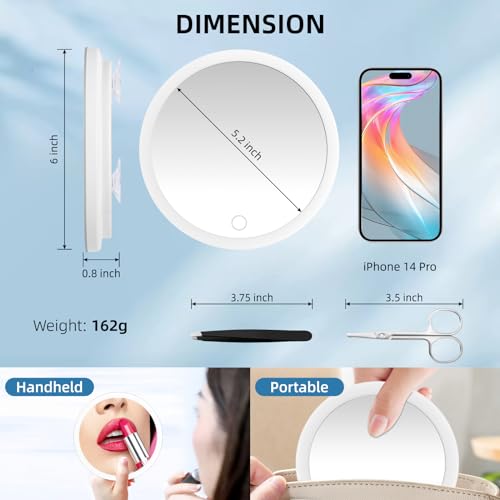 White 30X Magnifying Lighted Makeup Mirror with 3 Suction Cups - 6" Diameter