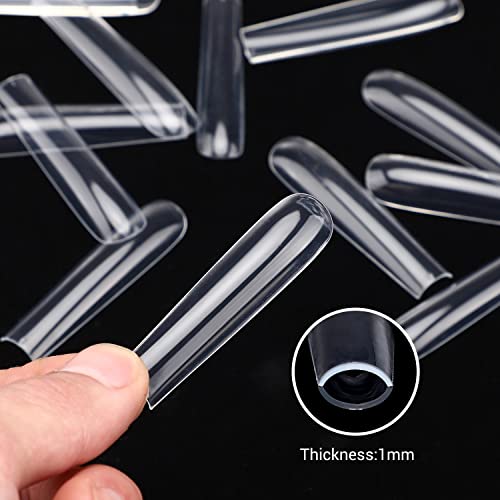 Noverlife 600PCS 3XL Extra Long C Curve Coffin False Nail Tips, Clear 10 Sizes, XXXL Super Long Ballerina Half Cover Fake Nails, Coffin Shape Artifical Fingernails for DIY Salon Nail Art Practice