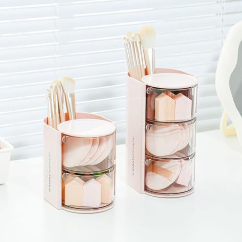 FABROK 2-Layer Rotatable Clear Hair Accessories Organizer - Pink