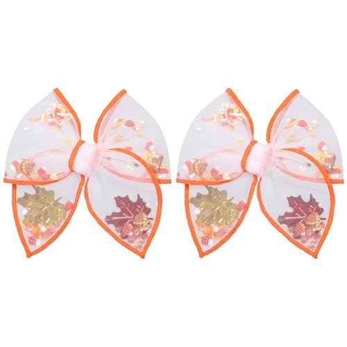 Fall Thanksgiving Turkey Mesh Tulle Hair Bow Clips for Girls, 2Pcs 4" Mushroom Shaker Fable Bow Cheer Barrettes,Autumn Holiday outfit Dress Decor Accessory for Teens Kids Toddler Gift