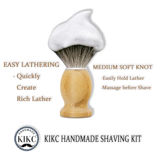 KIKC Hand Crafted Badger Hair Shaving Brush with Bamboo Handle - Soft Bristle for Wet Shave, Gift for Bearded Men - Variation: Badger Hair Bristle