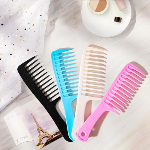 Wide Tooth Comb for Curly Hair - Detangling Shower Comb Black-Pink 2PCS