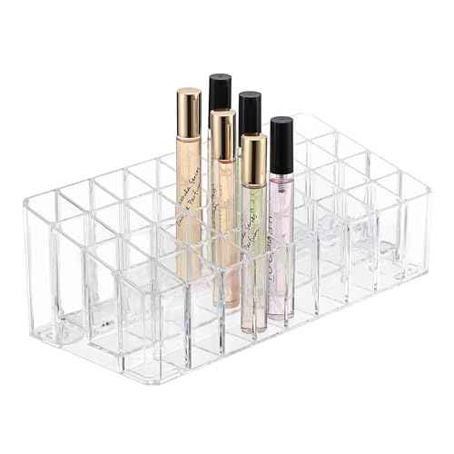 ELLDOO Rollerball Perfume Organizer, 36 Spaces Clear Acrylic Perfume Storage Holder Beauty Scent Holder, Makeup Lipgloss Lipstick Display Case