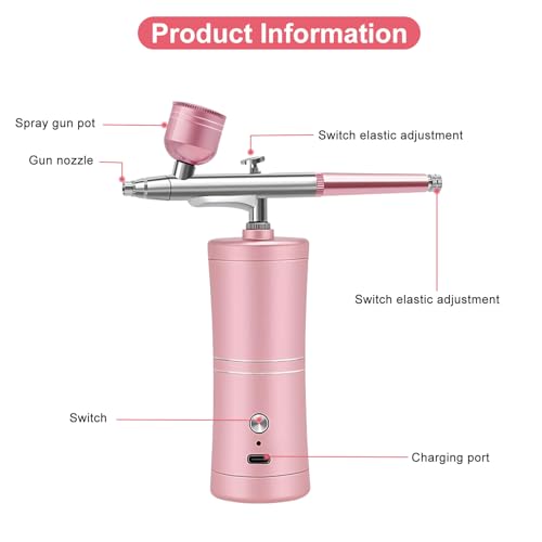 Portable Airbrush Kit with Compressor, Rechargeable, Pink