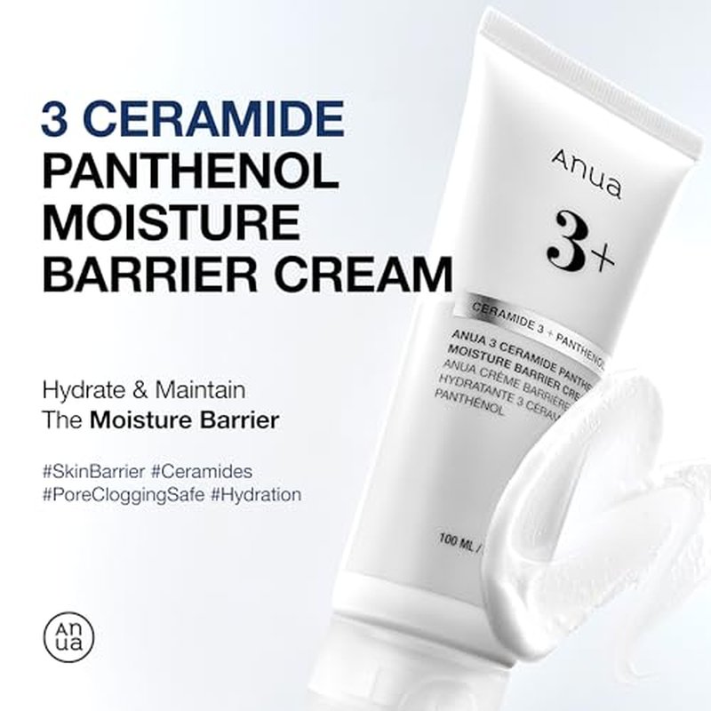 ANUA 3 Ceramide Panthenol Moisture Barrier Cream, Hydrating Daily Face Moisturizer for All Skin Types, Soothing, Non Comedogenic, with Centella for Skin Barrier, Korean Skincare, 3.38 fl oz.