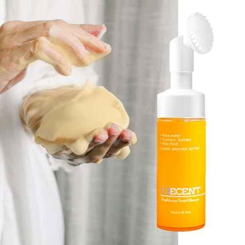 Turmeric, Kojic Acid Brightening and Whitening Foaming Facial Cleanser,Reduce Dark Spot, Silicone Brush Cleansing Skincare Hydrating Facial Cleansing for All Skin