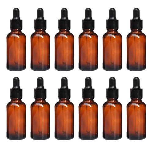 12PCS 20ml Amber Glass Dropper Bottles with Black Caps