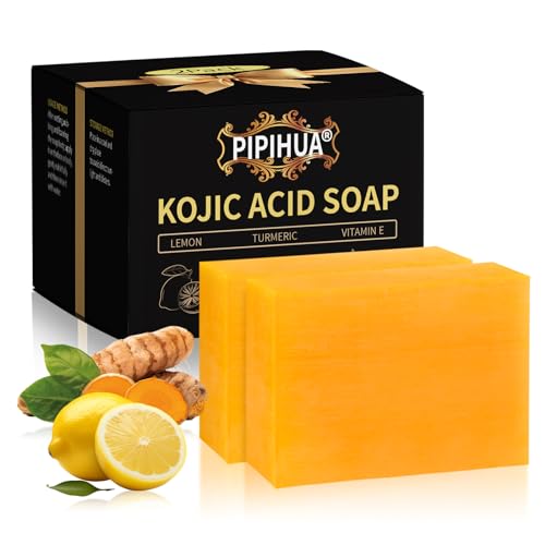 PIPIHUA Lemon Turmeric Kojic Acid Soap: Soap for Skin Combines Lemon & Turmeric & Kojic acid & Collagen & Vitamin C & Glutathione(3 Pack)