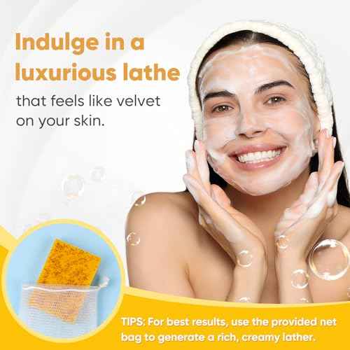 Treeroot 5 Pack Turmeric Soap for Dark Spots, 80g Kojic Acid and Turmeric Soap Bar, Face Even Skin Tone, Natural Potent Moisturizing Ingredient, Contains Vitamin C, Shea Butter, Lemon Oil, Retinol