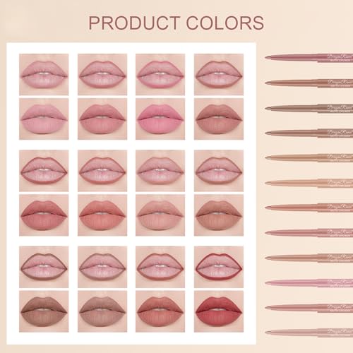 12 Color Matte Velvet Lip Liner Set - Long Lasting