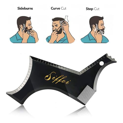 Men's Beard Shaping Styling Tool with Handmade Pocket Size Wooden Comb in PU Cover, 2026 Version Precision Edging for Jaw, Cheek & Neck Lines, Works with All Beard Razors & Trimmers