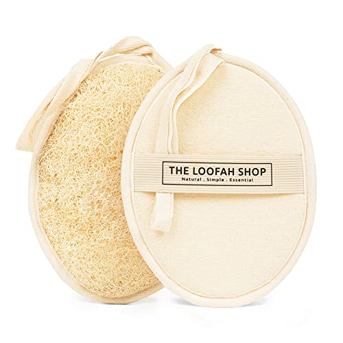 Bath Loofah Sponge, Exfoliating Body Scrubber, Shower Luffa for Men, Women and Kids Made of Eco-Friendly Natural Egyptian Loofah with Cotton Travel Pouch, 7" x 5.25" (2pack 4pcs)