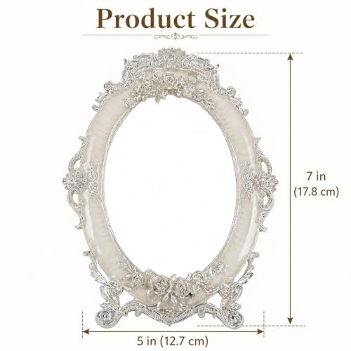 Nerien Vintage Tabletop Makeup Mirror with Stand - Oval Rose Embossed 5x7"