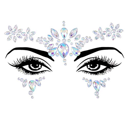 Rhinestone Mermaid Cross Chest Gem Crystal Eyes Face Stickers Jewels Body Rave Festival Party Face Jewelry for Women and Girls 2PCS