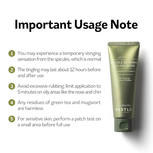 PESTLO Spicule Reborn Exfoliating Peeling Mask for Korean Glass Skin ? Natural Marine Spicules, Green Tea & Wormwood for Gentle Exfoliation, Pore Care, Hydration & Radiant Skin, 4.23 oz (120ml)