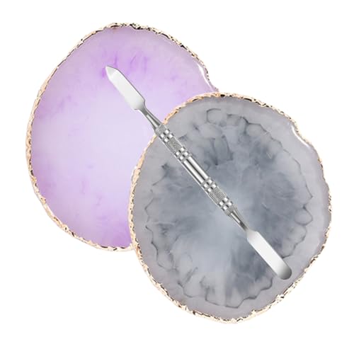 2 Pcs Resin Nail Palette Nail Polish Palette Nail Art Palette with Stainless Stirring Rod (Gray and Purple)