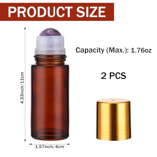 2 Pack 1.7oz Amber Glass Roller Bottles with Purple Crystal Balls