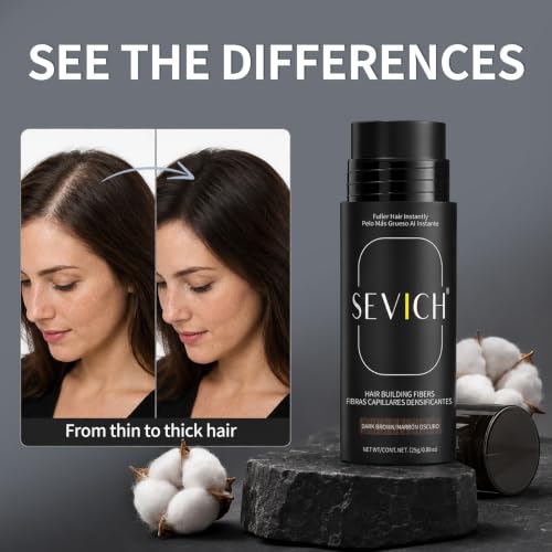 SEVICH Hair Fibers for Thinning Hair 25g Black - Instant Thickening & Fullness, Natural Keratin Hair Building Powder, Pack of 1 (0.88 oz)