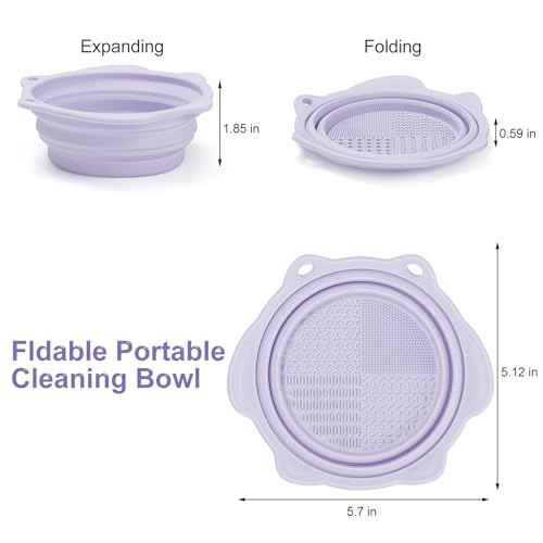 Makeup Brush Cleaner, Etercycle Foldable Silicone Brush Cleaner Bowl Srubber, Portable Washing Tools for Makeup Brush,Powder Puff,Sponge (Purple)