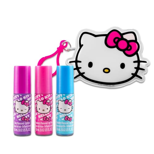 Hello Kitty Lip Gloss Bundle - 3 Flavors with Pouch & Stickers