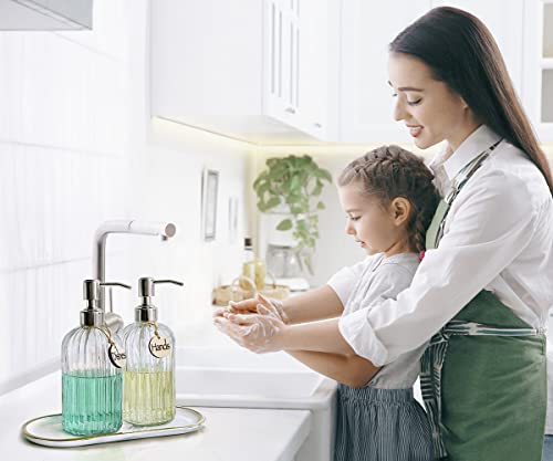 JASAI Glass Soap Dispenser 18oz Set of 2 - Stainless Steel Pump