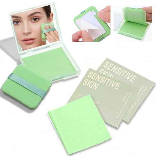 300pcs Green Oil Blotting Sheets for Face with Mirror & Puff Set | Blotting Papers for Face | Oil Absorbing Sheets Portable Oils Control Solution