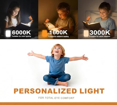 Hoxutym Brown Rechargeable Kids Book Light 1-Pack Dimmable Eye-Caring Reading Lamp