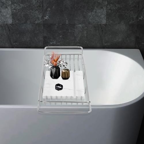 Expandable Stainless Steel Bathtub Tray with Marble Groove