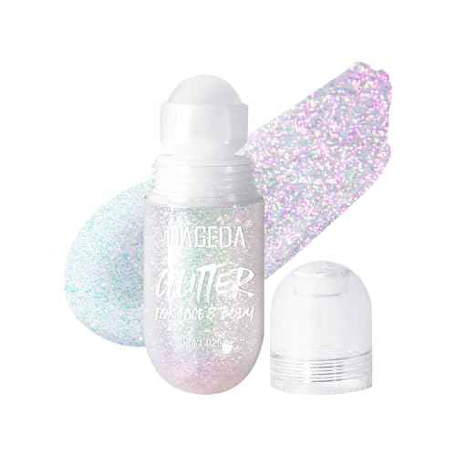 DAGEDA Body Glitter Gel, Roll-on Face Glitter for Mermaid Makeup Festival Rave Accessories, Holographic Hair Glitter Gel,Body Shimmer Halloween Makeup for Rave Party (Sparkling Pink)