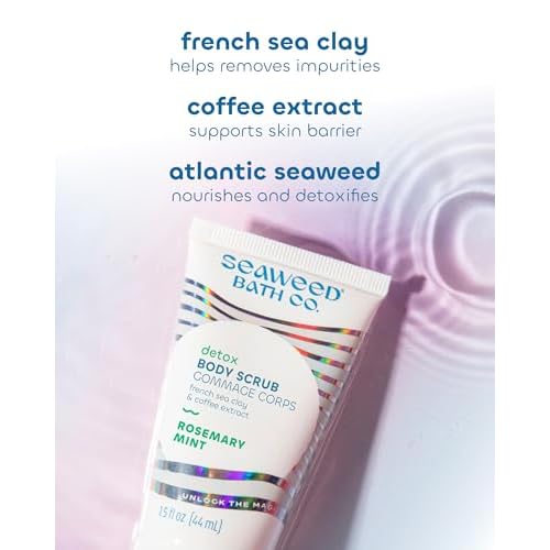 Seaweed Bath Co. Detox Body Scrub - Rosemary Mint - Exfoliating Skin Scrub Removes Dead Skin & Impurities - With French Sea Clay, Coffee Bean Extract - Vegan, Paraben & Sulfate Free - 6 oz