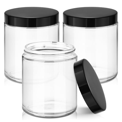 Tecohouse 8oz Glass Jars with Lids, 3 Pack – Clear Glass Containers