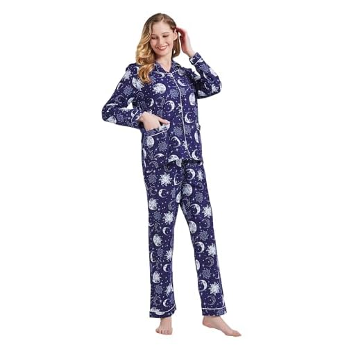 amaxer Women's Flannel Pajama Set 100% Cotton Soft Christmas Pajamas For Women Long Sleeve Pjs Button Down Warm Sleepwear