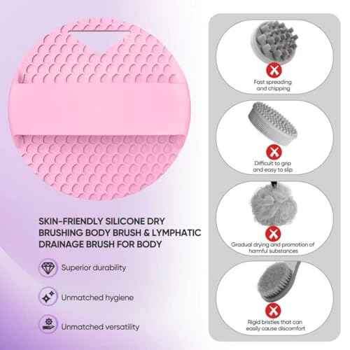 Relieve Skin Inflammation - Silicone Body Scrubber with Anti Zinc Infused-Stiff and Soft Bristles Exfoliating Body Shower Scrubber for Body,Lymphatic Drainage,Blood Circulation- Pink