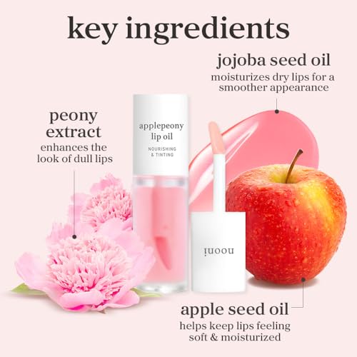 NOONI Korean Lip Oil Bundle - Applepeony & Appleclear, Nourishing & Hydrating Lip Gloss