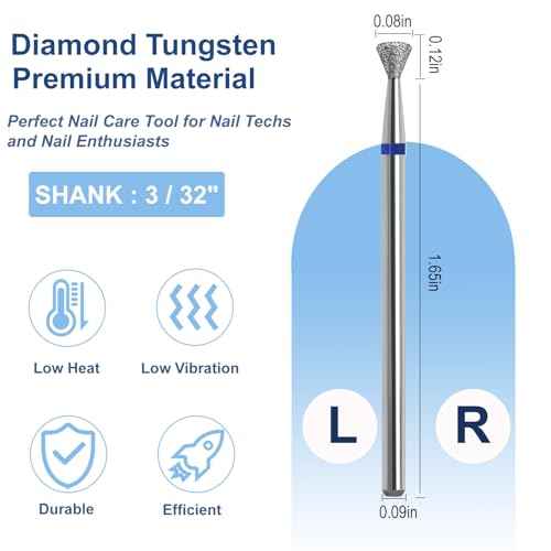 Cuticle Clean Nail Drill Bit, 3/32" Russian Diamond Nail File bits, Safety Carbide Under Nail Cleaner for Cuticle Dead Skin Nail Prepare, Overflow Gel Polishing (Medium)