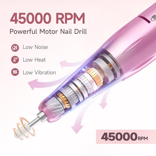 45000RPM Electric Nail Drill Kit - Rechargeable with 11 Bits