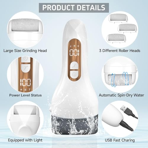 Electric Callus Remover for Feet,Rechargeable Electronic Foot File Pedicure Tools,Professional Waterproof Foot Scrubber File,Portable Pedi Feet Care for Cracked Heels &Dead Skin with LCD Display